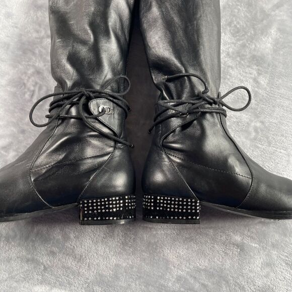Christian Dior Boots 38 D Black Nappa Leather Studded Stellar Over The Knee - Picture 13 of 16
